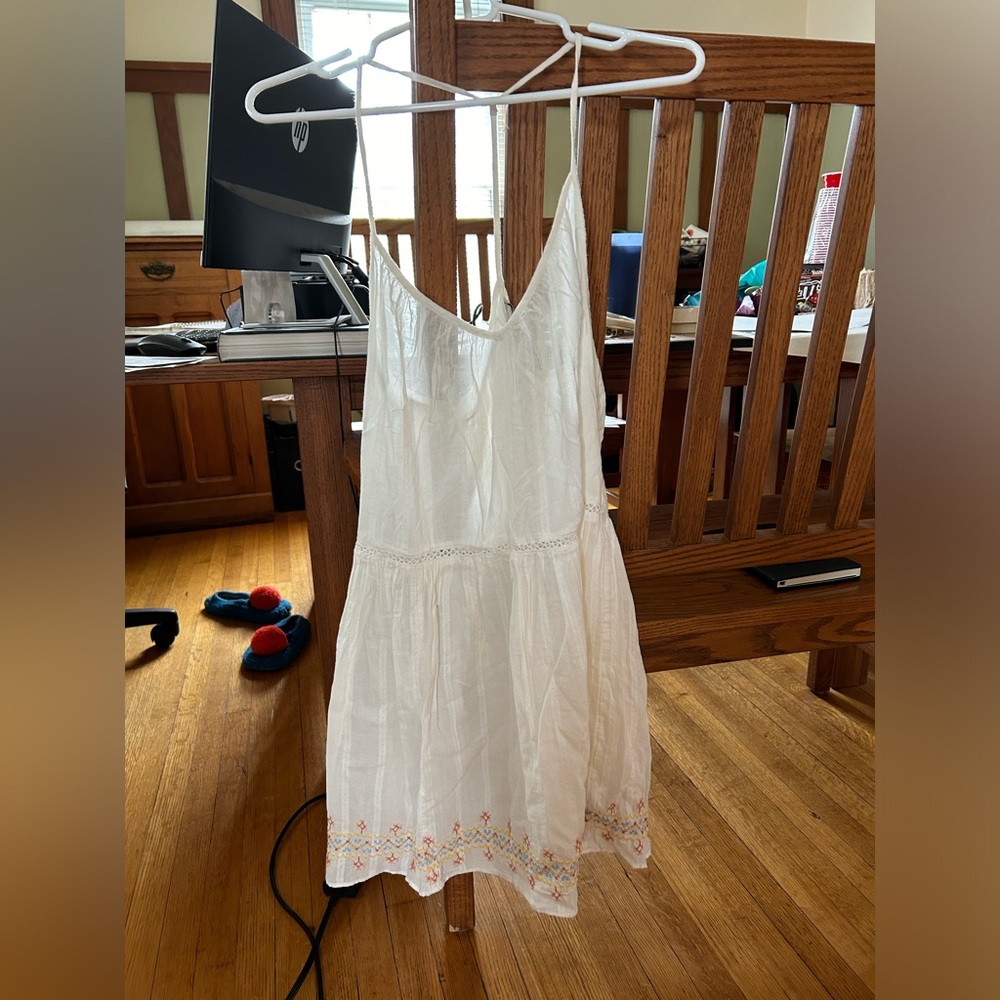 White Embroidered Spaghetti-Strap Sundress